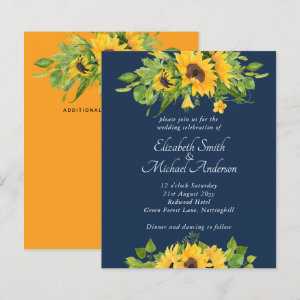 Budget Country Sunflowers Navy Wedding Invitations
