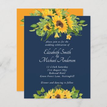 Budget Country Sunflowers Navy Wedding Invitations