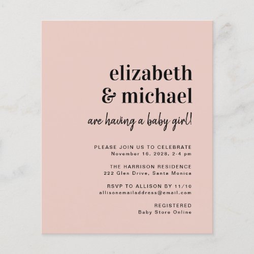 Budget Couples Baby Girl Shower Invitation