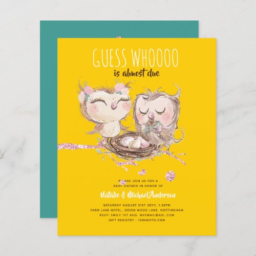 BUDGET Couples Baby Shower Cute Owls Woodland Inv