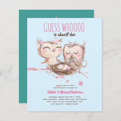 BUDGET Couples Baby Shower Cute Owls Woodland Inv