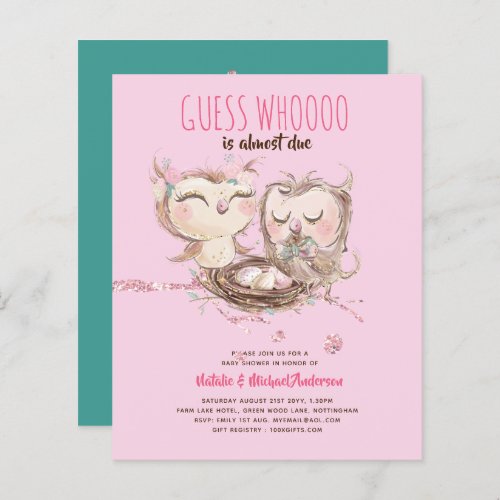 BUDGET Couples Baby Shower Cute Owls Woodland Inv