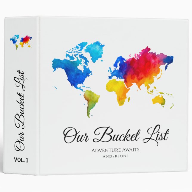 Budget Couple's BUCKET LIST Map Travels Adventures 3 Ring Binder (Front/Spine)