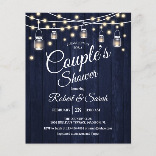 Budget Couples Shower Navy Rustic Wood Invitation Flyer