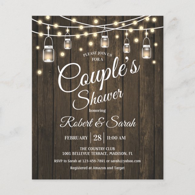 Budget Couple's Shower Rustic Wood Invitation Flyer (Front)