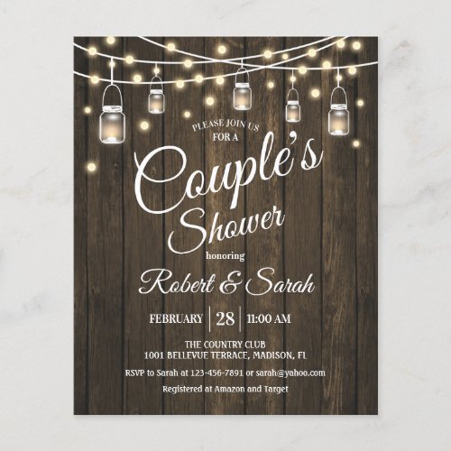 Budget Couples Shower Rustic Wood Invitation Flyer
