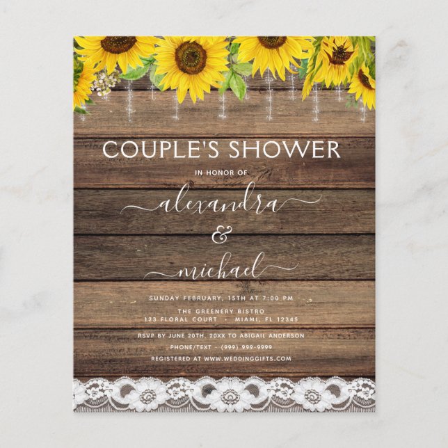 Budget Couple's Shower Sunflower Invitation Flyer (Front)