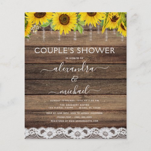 Budget Couples Shower Sunflower Invitation Flyer