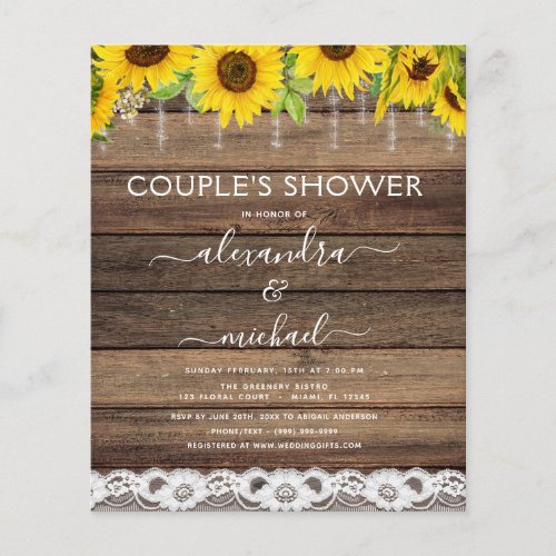 Budget Couples Shower Sunflower Invitation Flyer