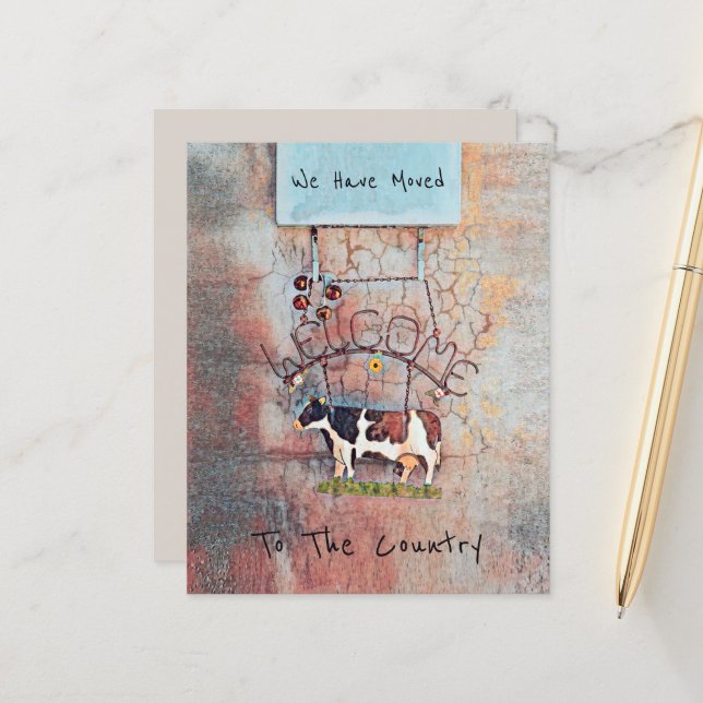 Budget Cow Rustic Country Western Farm Moving Card (Front/Back In Situ)