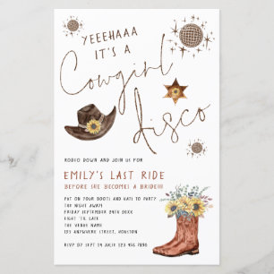 Budget Cowgirl Disco Bachelorette Party Invitation