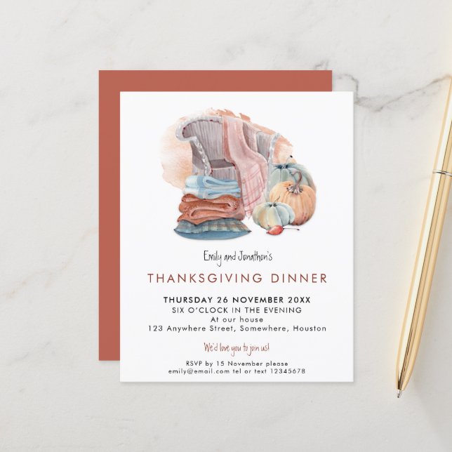 Budget Cozy Home Thanksgiving Dinner Invitation (Front/Back In Situ)