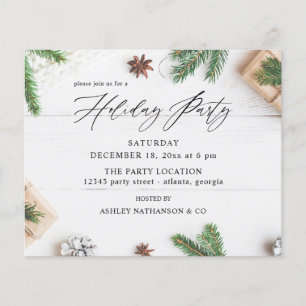 Budget Cozy Rustic Pine Leaves Holiday Party Flyer