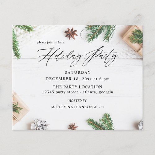 Budget Cozy Rustic Pine Leaves Holiday Party Flyer