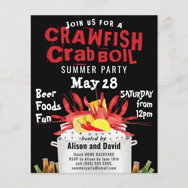 BUDGET Crab Crawfish Boil Summer Party Invitation Flyer (Front)