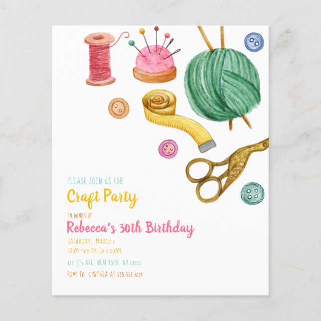 Budget Craft Party Invitations (Front)