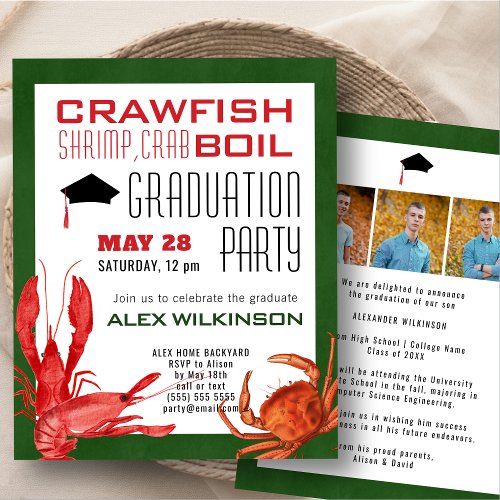 BUDGET Crawfish Boil 3 Photo GRAD Party Invitation Flyer