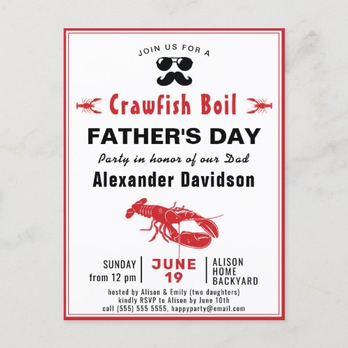 BUDGET Crawfish Boil Fathers Day Party Invitation Postcard