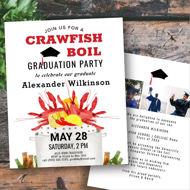 BUDGET Crawfish Boil Graduation 3 Photo Invite (Creator Uploaded)