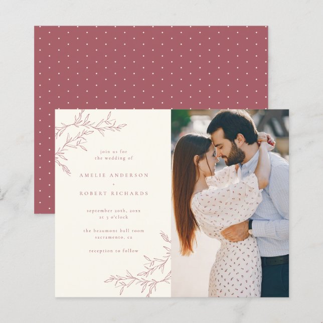Budget Cream & Muted Red Foliage Photo Wedding (Front/Back)