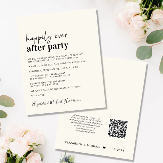 Budget Cream QR Code Wedding Reception Invitation | Zazzle