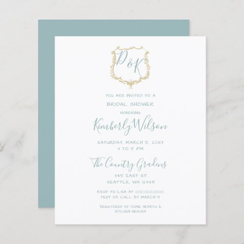 Budget Crest Dusty blue Bridal Shower Invitation