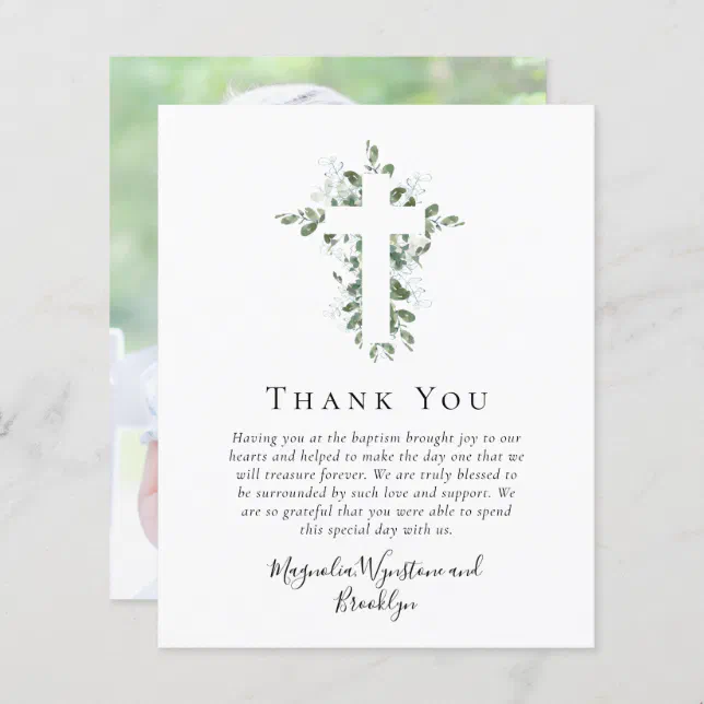 Budget Cross Photo Baptism Thank You Card | Zazzle