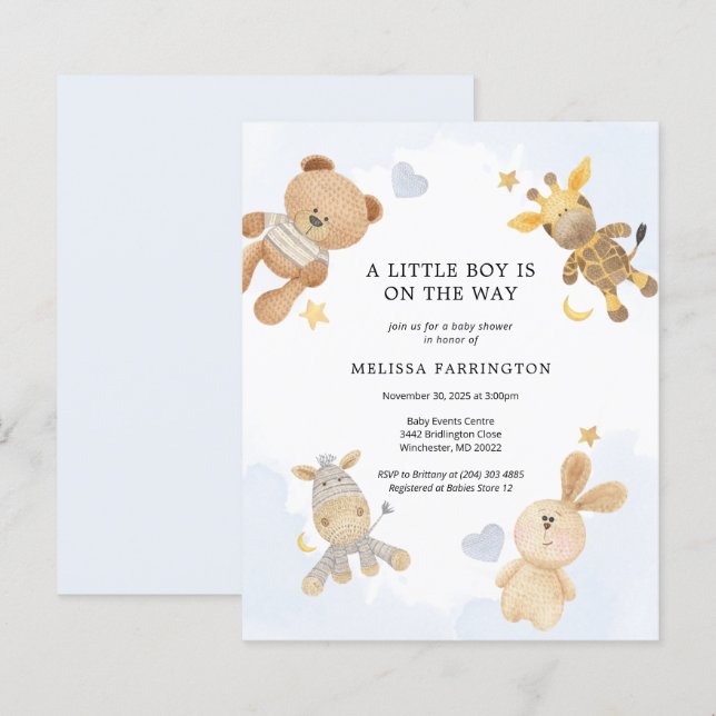 Budget Cuddly Toys Cute Baby Shower Invitation (Front/Back)