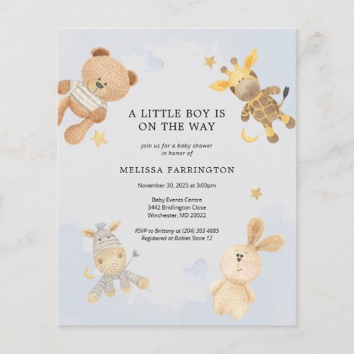 Budget Cuddly Toys Cute Baby Shower Invitation Flyer