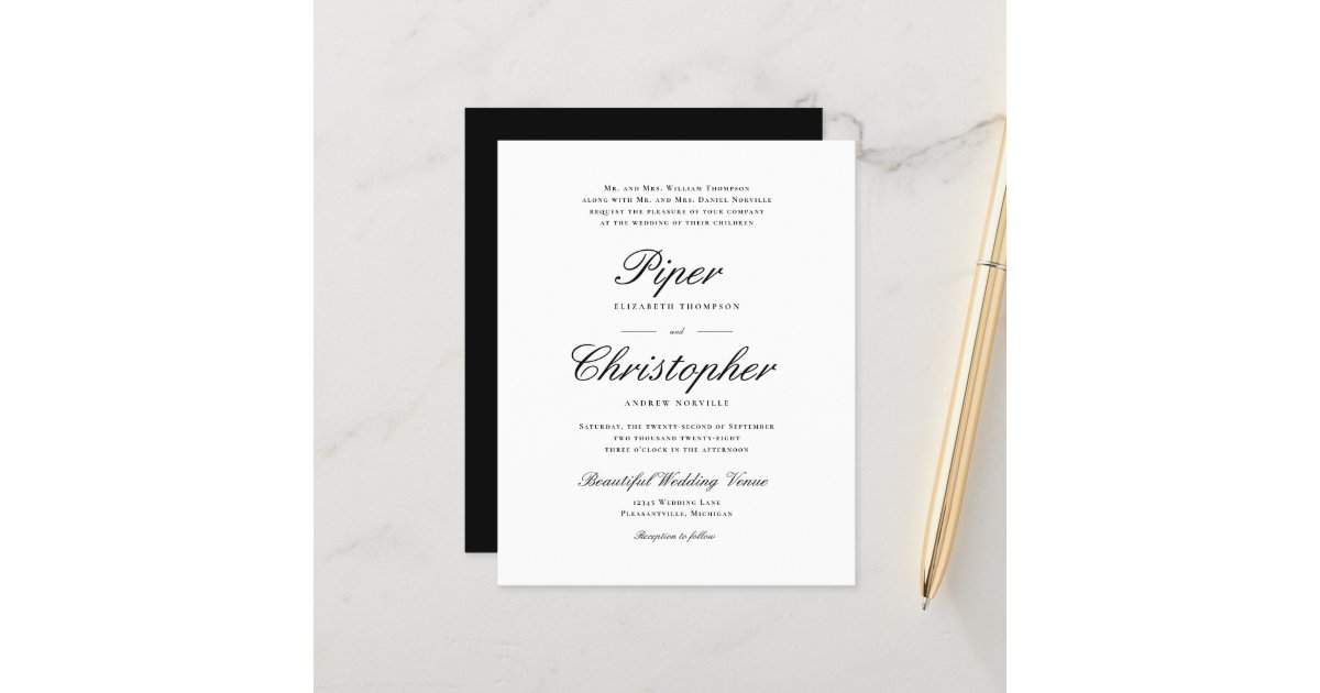 Budget Cursive Script Black Wedding Invitation | Zazzle