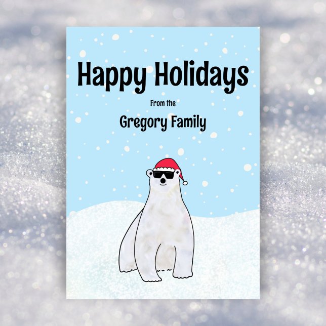 Budget Custom Cute Cool Polar Bear Cartoon Holiday Card (Creator Uploaded)