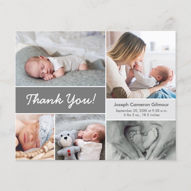 Budget Custom Grey Photo Collage Baby Boy Birth  (Front)