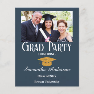 Budget Custom Photo Collage Blue Graduation Party Flyer