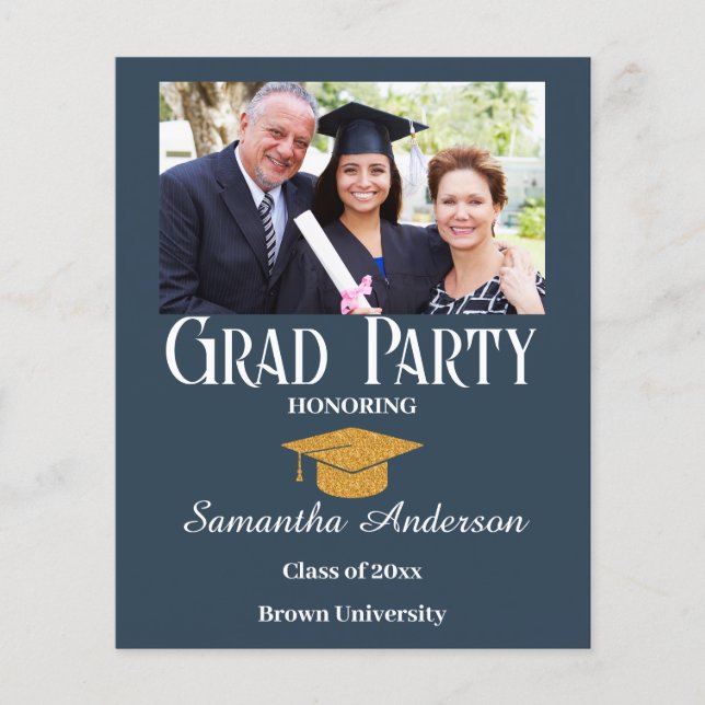 Budget Custom Photo Collage Blue Graduation Party Flyer (Front)