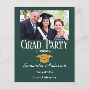 Budget Custom Photo Collage Green Graduation Party Flyer
