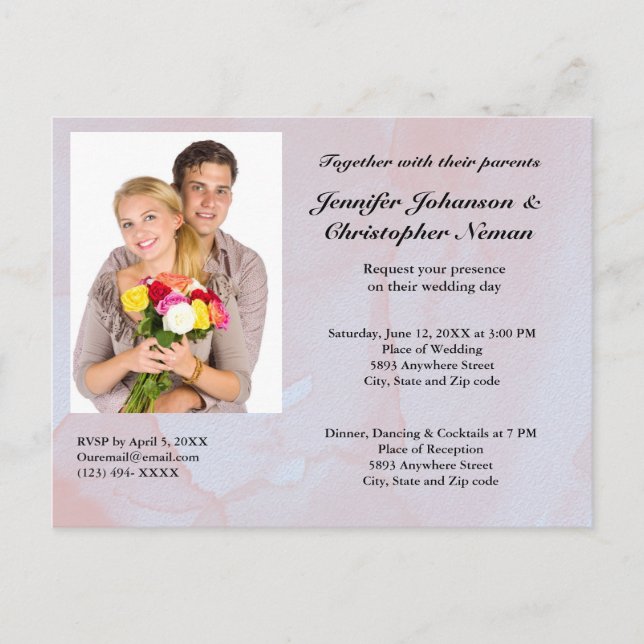 Budget Custom Photo Lavender Mist Marble Wedding Postcard (Front)