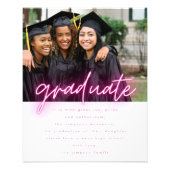 Budget Customisable Pink Neon Graduation Photo Flyer (Back)