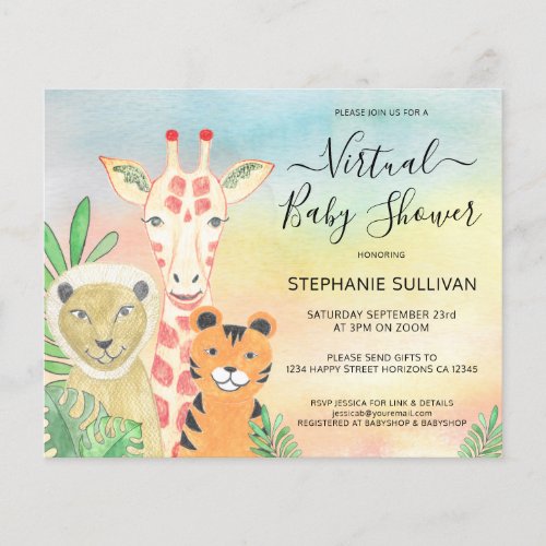 Budget Cute Animals Virtual Baby Shower Invitation