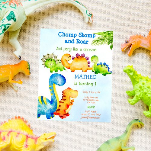 Budget Cute Baby dinosaur birthday party invitatio