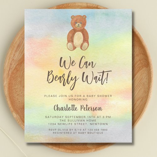 Budget Cute Bear Baby Shower Invitation