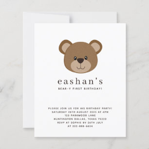 Budget Cute Bear-y First Birthday Photo Invitation