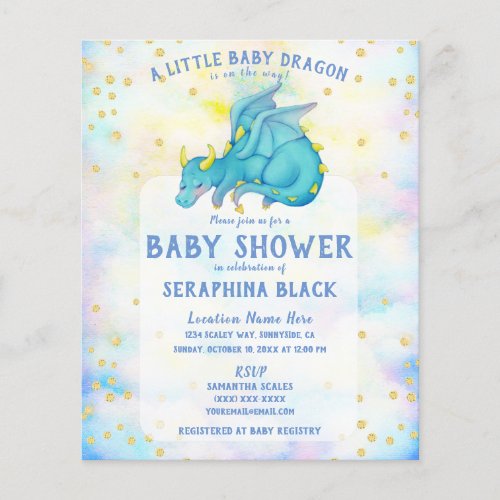 BUDGET Cute Blue Dragon Baby Shower Invitation