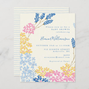 Budget Cute Blue Yellow Flowers Baby Shower Invite