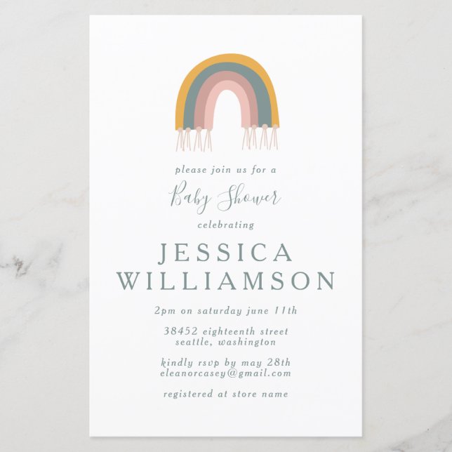 Budget Cute Boho Rainbow Simple Baby Shower Invite (Front)