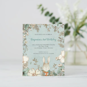 Budget Cute Bunny Foliage 2nd Birthday Boy Invite