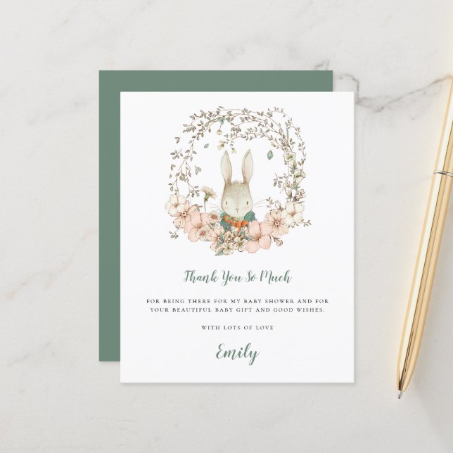 Budget Cute Bunny Sage Baby Shower Thank You (Front/Back In Situ)