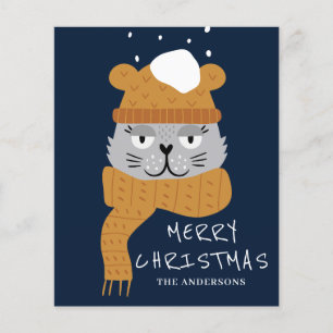 Budget Cute Cat Blue Christmas Card Flyer