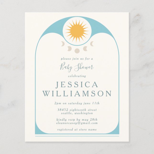 Budget Cute Celestial Star Moon Blue Baby Shower (Front)