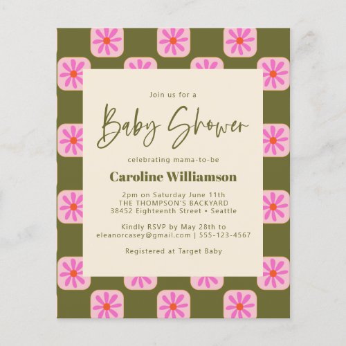 Budget Cute Check Floral Green Pink Baby Shower