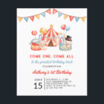 Budget Cute Circus Carnival Festival 1st Birthday Flyer<br><div class="desc">Budget Modern Cute Circus Carnival Festival First Birthday Invitation</div>